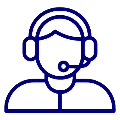 Simple outline icon of a person wearing a headset with a microphone, likely indicating a customer service representative or support agent. The lines are bold and the figure appears to be gender-neutral, perfect for representing professional services like Rental Property Management East Hampton.