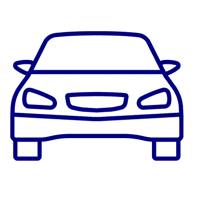 A simple, dark blue line drawing of a car viewed from the front. The illustration features basic details such as the windshield, side mirrors, headlights, and a bumper, all in a minimalist style against a black background—capturing an elegance reminiscent of Luxury Home Management East Hampton aesthetics.