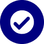 A white check mark inside a dark blue circle, centered on a light gray background.